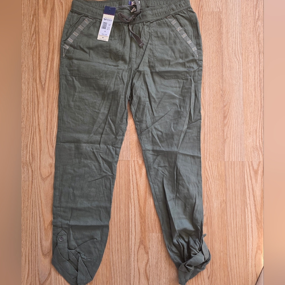 Roxy Olive Green Symphony Linen Beach Pants Medium